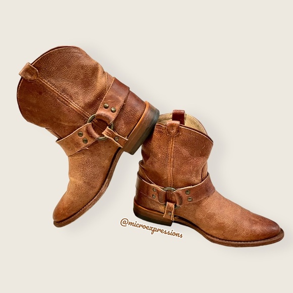 $388 Frye Wyatt Harness Cognac Brown Leather Cowboy Western Short Ankle Boot - Picture 12 of 13